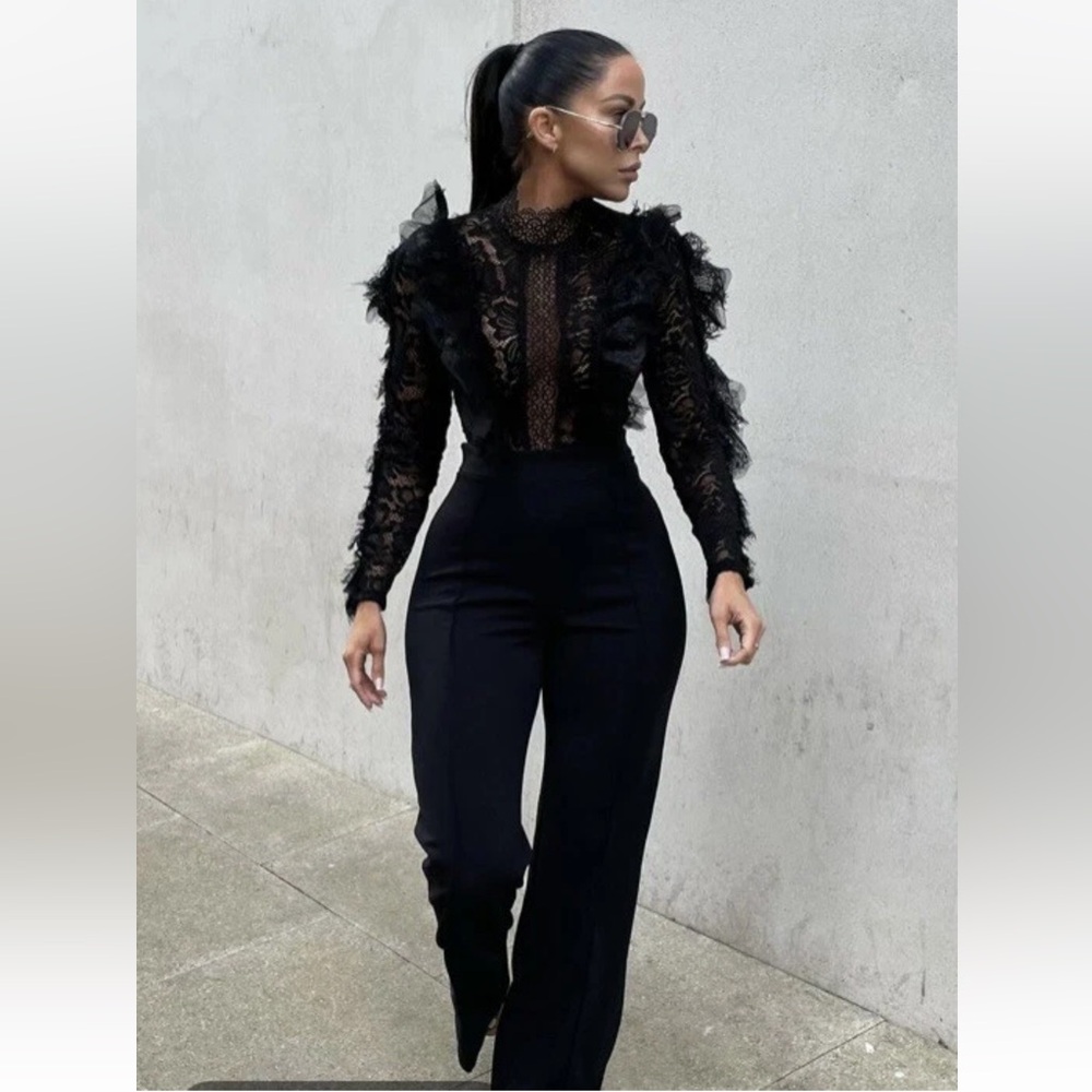 Fashion Nova In My Shadow black lace stretch jumpsuit size S